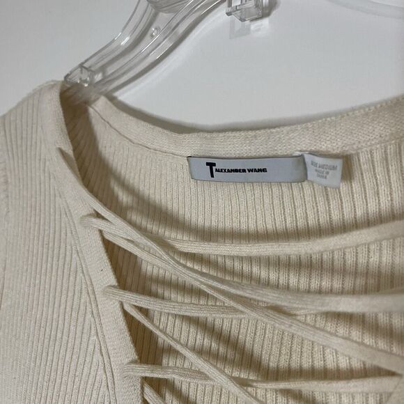 T Alexander Wang Ivory Yellow ribbed cropped lace up knit tshirt size medium - Picture 5 of 5